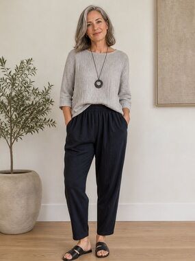 Eileen Fisher Black Cropped Elastic-Waist Pants size large